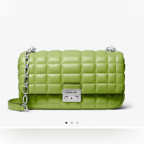 Michael Kors Tribeca Large Quilted Leather Green Shoulder Bag & Crossbody - Picture 1 of 11